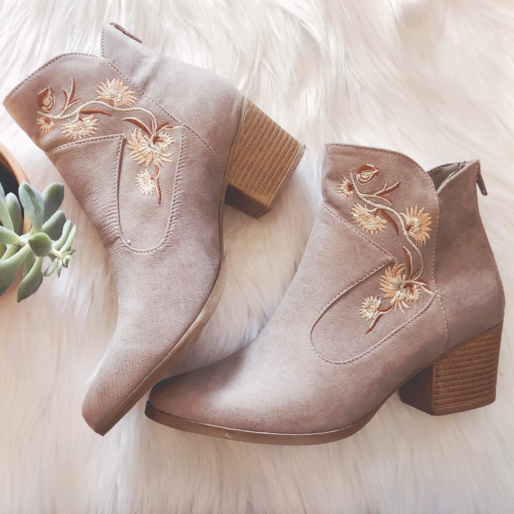 Qupid Taupe Embroidered Boho Boot Sizes 9 & 10